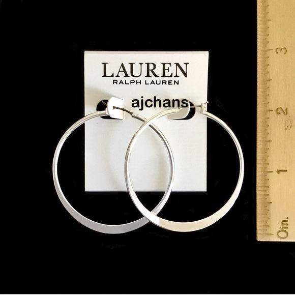 Lauren Ralph Lauren Silver Tone Medium Thin Hoop Earrings - Picture 4 of 4